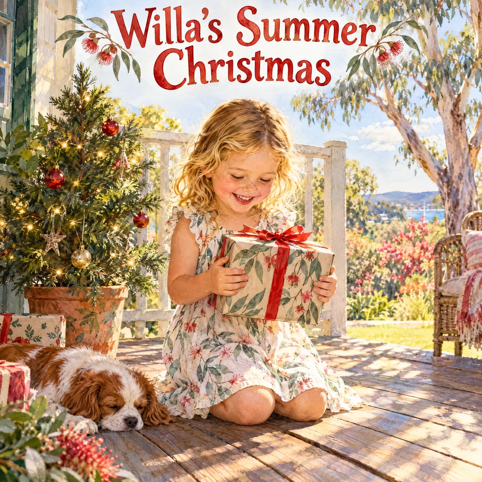 A Christmas book cover with the child's name in the title