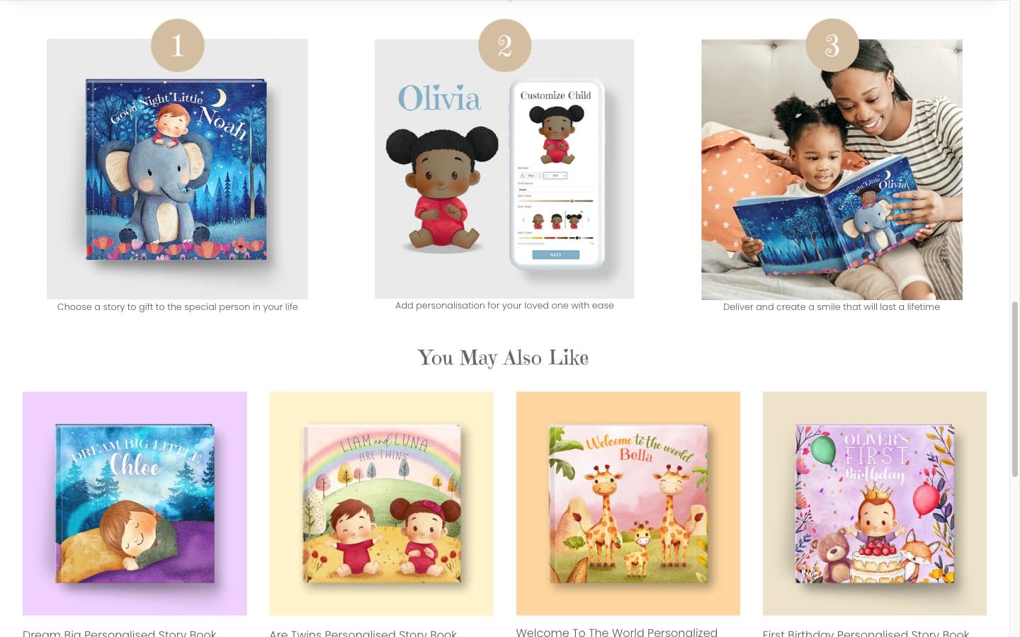 My Story Tale book interior showing template illustration with inserted avatar