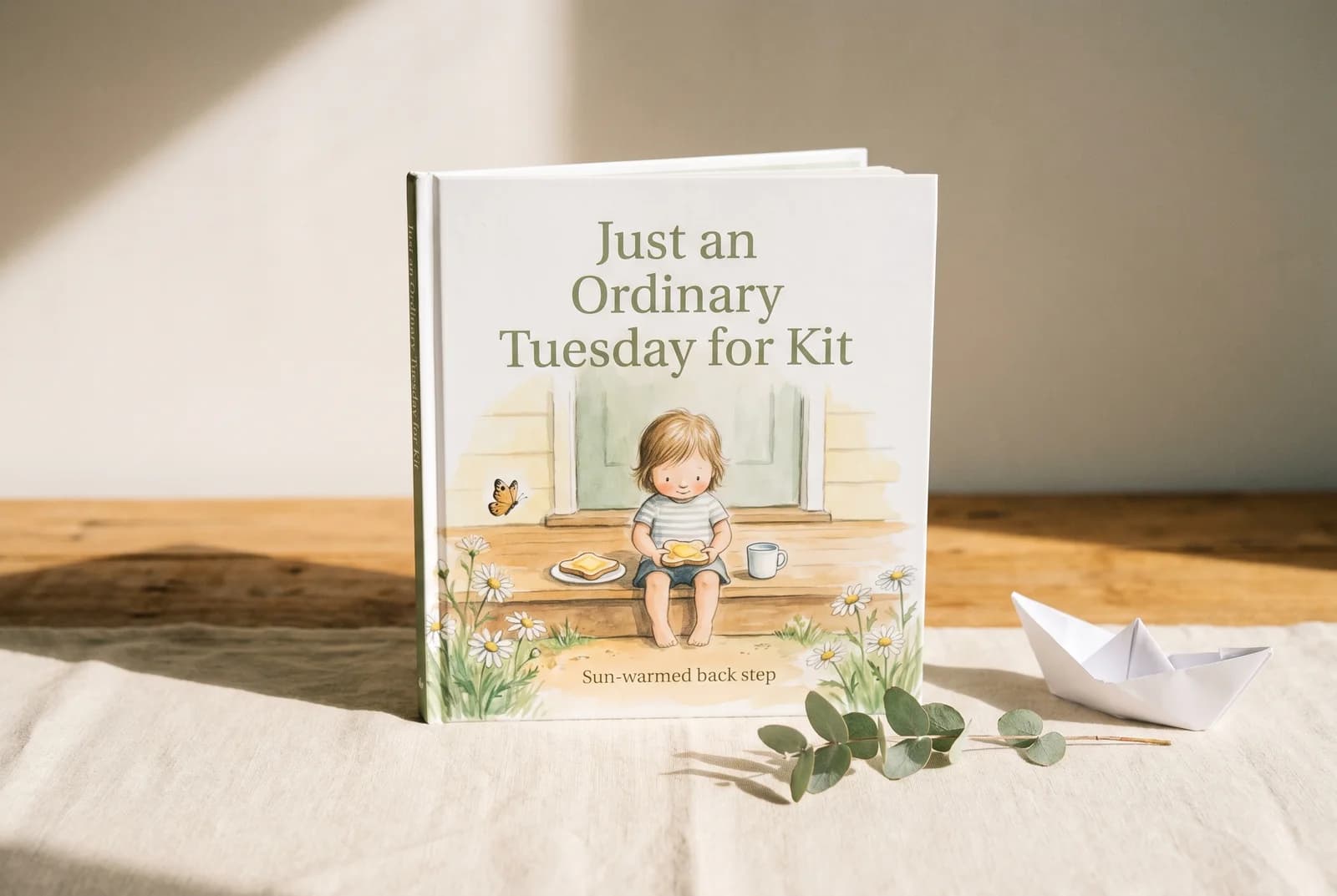 A parent reading a personalised storybook with a young child on an ordinary day at home