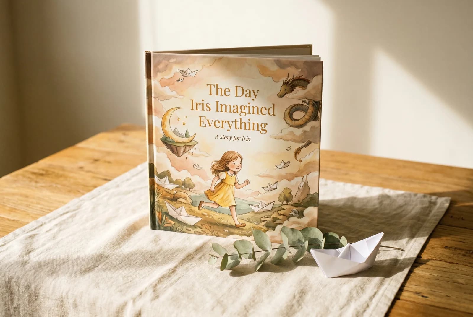 A young child reading a personalised storybook, lost in their imagination