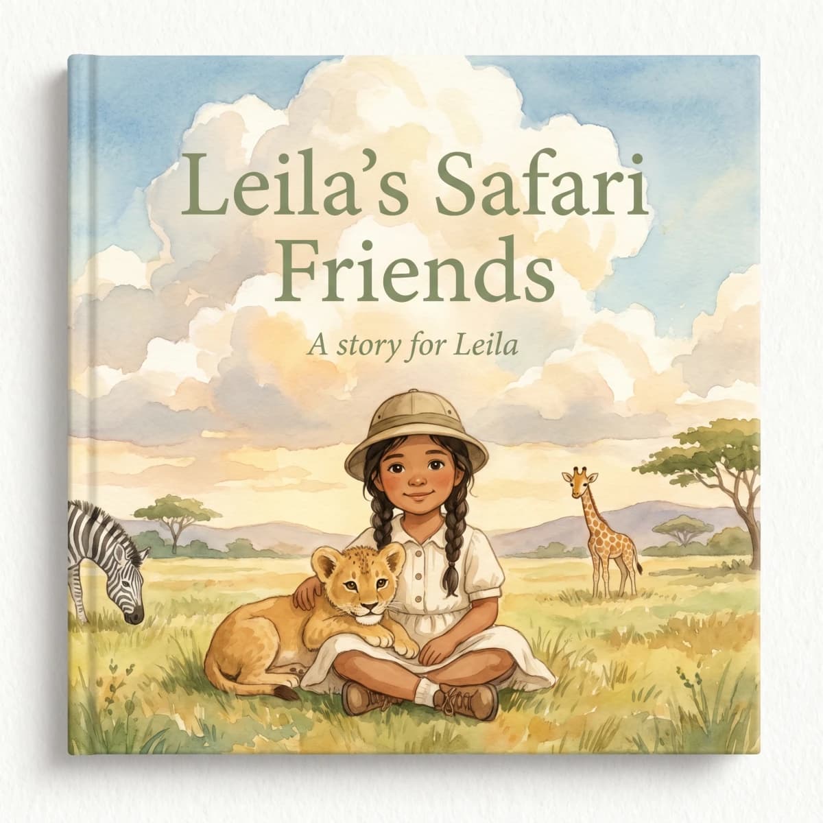 A personalised animal storybook cover featuring a child as the explorer