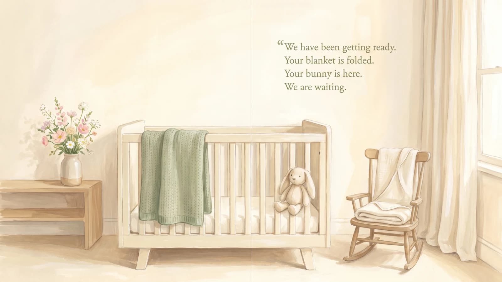 An interior spread from a Paper Lake personalised storybook showing a named baby as the story's hero