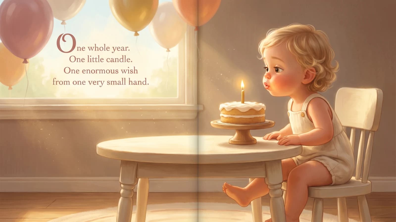 An interior spread from a Paper Lake personalised birthday book showing the child illustrated as the hero