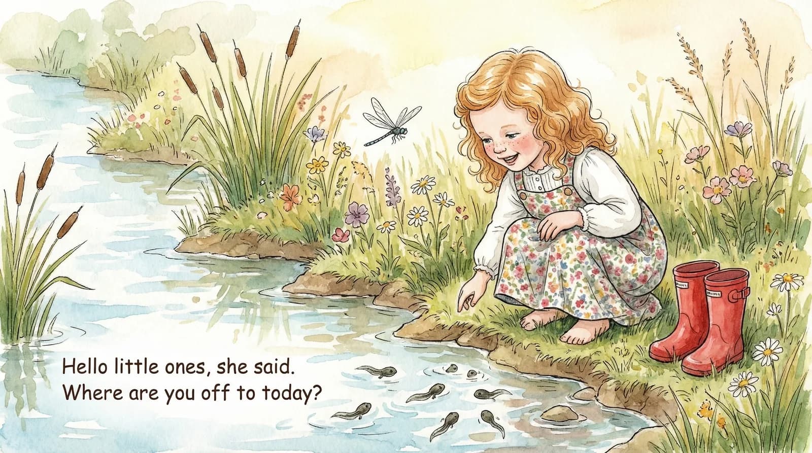 Paper Lake interior spread with a fully custom story and photo-based watercolour illustrations