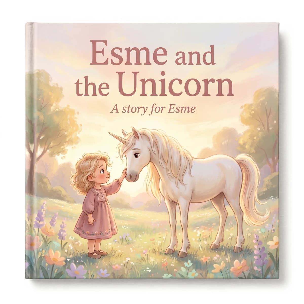 A personalised unicorn storybook cover featuring a child as the hero of the adventure
